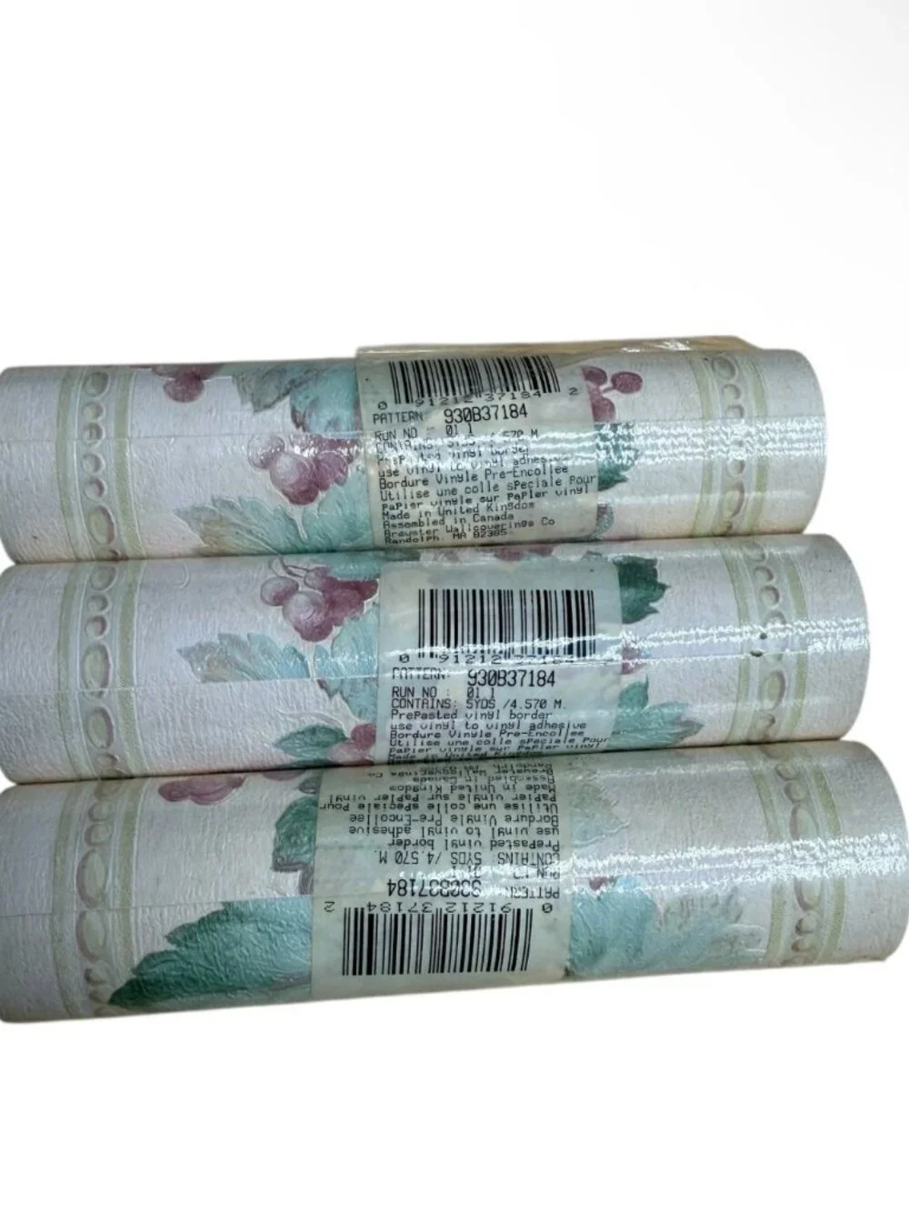 3 Rolls Brewster Vintage Wallpaper Border Vines Berries Grapes Textured NEW